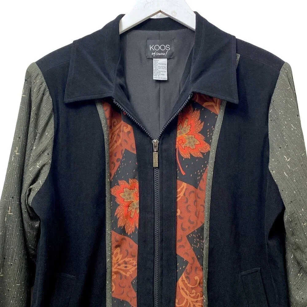 KOOS of Course! Womens Jacket Medium Black Orange Colorblock Boho Artsy Vintage